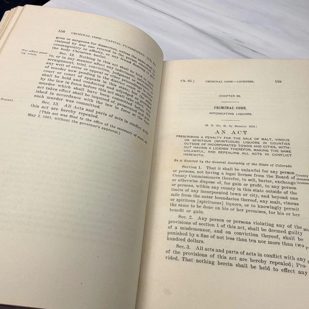 1901 Session Laws of Colorado 13th General Assembly Antique Law Book Hardcover